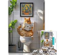 Orange Tabby Cat on The Toilet Puzzles for Adults Teens 1000pc Puzzle,Toys Educational Games Stress Relieving Wishlist with Santa Claus (50x75cm)