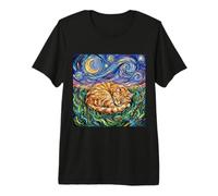 Orange Tabby Cat Starry Night Sleeping Feline Artwork Premium T-Shirt