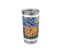 Orange Tabby Cat Starry Night Sleeping Feline Artwork Stainless Steel Insulated Tumbler
