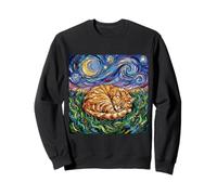 Orange Tabby Cat Starry Night Sleeping Feline Artwork Sweatshirt