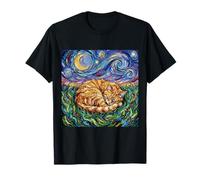 Orange Tabby Cat Starry Night Sleeping Feline Artwork T-Shirt