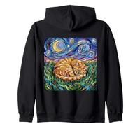 Orange Tabby Cat Starry Night Sleeping Feline Artwork Zip Hoodie