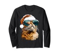 Orange Tabby Cat with Sunglasses Snow Santa Hat Christmas Long Sleeve T-Shirt