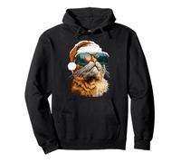 Orange Tabby Cat with Sunglasses Snow Santa Hat Christmas Pullover Hoodie
