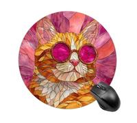 Orange Tabby Kitten Wearing Sunglasses Mousepad Round Computer Mousepad Waterproof Gaming Mousepads with Non-Slip Rubber Base Mousepads Mousemat for Laptop Office 20 CM