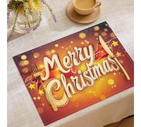 Orange Table Place Mats Set of 8, Heat Resistant Washable and No-Slip Cotton and Linen Cartoon Lamp Watercolor Stars Placemats for Table, Festival Party Mat, 30 * 45cm