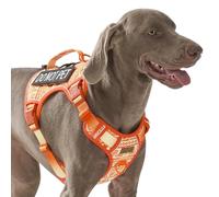 Orange Tactical Dog Harness with Ethnic Pattern for Big Dog, Like English Bulldog Doberman Husky Rottweiler Labrador, Easy to Put on and Take Off, No Pull Easy Walk Escapeproof No Choke, Large