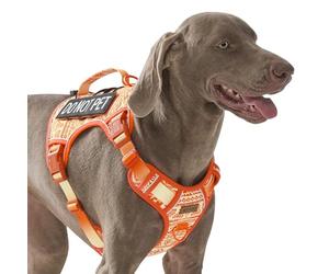 Orange Tactical Dog Harness with Ethnic Pattern for Big Dog, Like English Bulldog Doberman Husky Rottweiler Labrador, Easy to Put on and Take Off, No Pull Easy Walk Escapeproof No Choke, Large
