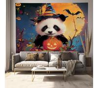 Orange Tapestry Panda Pumpkin Tapestry Fantasy Art Wall Hanging Tapestries for Bedroom Living Room Halloween Night Party Supplies Decor, 200Lx150W