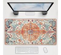 Orange Teal Boho Gaming Mouse Pad Extended 20x14 Inch Rug Carpet Bohemian Retro Large Desk Mat Big Mousepad Non-Slip Rubber Base Stitched Edge Long Desk Pad for Desktop Office PC Gamer,60x35 cm