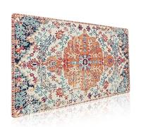 Orange Teal Boho Gaming Mouse Pad XXL Vintage Rug Bohemian Extended Large Desk Mat Big Mousepad Non-Slip Rubber Base Stitched Edge Long Mousepad for Desktop Office PC Gamer, 35.4 x 15.7 Inch