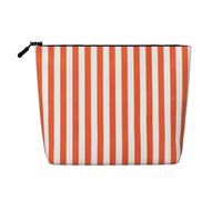 Orange Then White Striped, Cosmetic Bag Imitation Linen Makeup Bag Portable Travel Toiletry Bag