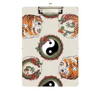 Orange Tiger Chinese Dragon Acrylic Clipboard Cute Clip Boards A4 Standard Size Clip Board with Low Profile Metal Clip for Teacher Student Lawyer Nurse