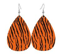 Orange tiger leopard Print Leather Earring Women Dangle-Earrings â€“ Lightweight Teardrop Jewelry, Valentine's Day Accessory
