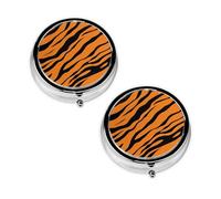 Orange Tiger Leopard Print Pill Box 3 Compartment Medicine Pill Case,Portable for Pocket Or Purse Pill Organizer Decorative Metal Medicine Vitamin Organizer Unique Gift