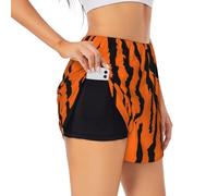Orange Tiger Leopard Print Shorts Athletic Running Women's Workout Pockets Gym Quick-Dry Sport Hiking Elastic, Black, Medium