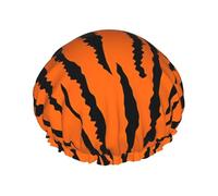 Orange tiger leopard Print Shower Cap - Double Layer Breathable, Adjustable Elastic Strap, Durable Hotel Travel Essentials