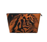 Orange Tiger Leopard Prints PVC Leather Travel Toiletry Bag with Silver Zippers, Waterproof Cosmetic Organiser for Makeup, Toiletries & Essentials
