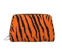 Orange Tiger Leopard Zipper Closure Leather Portable Waterproof Cosmetic Bag for Home Travel to Organize Toiletries Sundries