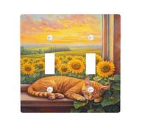 Orange Tiger Sunflower Cat Switch Wall Plate for Home Decor Thermoplastics Wall Plate Standard Size Double Rocker