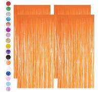 Orange Tinsel Curtain Party Backdrop Glitter,4P 3.2ft x 6.5ft Foil Curtain Halloween Decorations,Orange Foil Fringe Streamers Metallic Tinsel Door Hanging Foil Flow Silk Streamers for Party Background