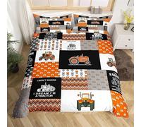 Orange Tractor Bedding Single Duvet Cover Set - Car Patterned Quilt Cover Set 2 pcs with Zipper Closure and 1 Pillowcase 50x75 cm, Easy Care Soft Brushed Microfiber Bed Set