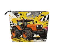 Orange Tractor Black and White Checkered Colorful Splash Makeup Bag for Women Portable Travel Toiletry Bag Zipper Pouch Organizer