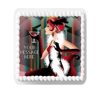 Orange Trading Dartmouth LTD A4 Edible Decor Icing Sheet PERSONALISED Art Deco Party Girl 7-8" SQUARE Cake Topper Decoration - Great for larger celebration cakes