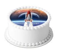 Orange Trading Dartmouth LTD A4 Edible Decor Icing Sheet PERSONALISED Space Rocket 7-8" Circle Cake Topper Decoration - Great for larger cakes