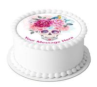 Orange Trading Dartmouth LTD A4 Edible Decor Icing Sheet PERSONALISED Sugar Flower Skull 7-8" Circle Cake Topper Decoration - Great for larger cakes