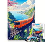 Orange Train by The Sea Jigsaw Puzzles for Adults 1000 Pieces Fine Logic Toy Casual Relax Neat Edge Fine Art Piece (38x26cm)