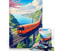 Orange Train by The Sea Jigsaw Puzzles1000 Pieces Mind Skill Toy Soothing Play Precision Cut Art Collection Piece (50x75cm)