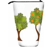 Orange Tree Telescopic Pencil Stationery Case Pens Storage Box with Zipper Closure for Women Men Boys Girls Two Trees Green Leaves Orchard Garden Natural Fruit