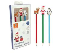 Orange Tree Toys 3 x Christmas Novelty Pencils for Kids - Wooden Kids Pencils, Funky Pencils for Children - Bulk Pencils for Party Bags, Easy Grip Pencils for Kids, Toddlers, Pack of Pencils
