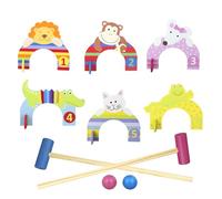 Orange Tree Toys Wooden Animal Croquet Set for Children, 6 Numbered Animal arches with a Lion, Monkey, Bunny, Alligator, Cat and Frog, 2 Mallets and 2 Balls