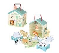 Orange Tree Toys Wooden Zoo Animals Play Set with Portable House, Educational Toy with 12+ Animal Figures and Zookeeper