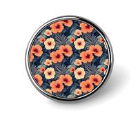 Orange Tropical Flowers Print Pins for Backpack - Enamel Pins Cute Jacket Coat Hat Bags Badge Pin, Funny Novelty Unique Button Pin Women Men Fashion Jewelry Accessories