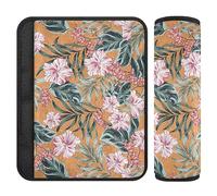 Orange Tropical Flowers Toddler Seat Belt Pad Covers for Babys Seat Shoulder Protector Cushion for Adults 2 Pieces 10 * 7.7in
