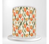 Orange Tulip Field Modern Floral Wrap Around Print A4 Edible Paper Icing Sheet Cake Topper Side Ribbon Border Decor for Personalised Themed Decorations