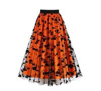 Orange Tulle Skirts for Women UK Plus Size Pleated Skirts Layered Mesh Skirt Midi Skirt A Line Ladies Summer Elasticated Waist Tiered Swing Vintage