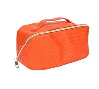 Orange up Tl, PU Leather Cosmetic, L kered Cosmetic with Handle, Multifunctional up for Women,