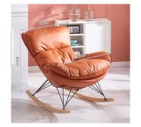 Orange Upholstered Rocking Chair - Carbon Steel Frame with Oak Base, Thick Cushion Padded Seat for Living Room, Porch, Balcony - Supports 150KG Weight Capacity