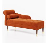 (Orange) Velvet Chaise Longue with Armrest & Lumbar Pillow