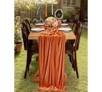Orange Velvet Table Runner 29 x 120 Inches 10ft Table Cloth Luxurious Summer Table Runner for Wedding Party Birthday Home Holiday Decorations