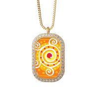 Orange Volume Mexico Totems Ancient Civilization Necklace Pendant Diamond Crystal Golden Jewelry