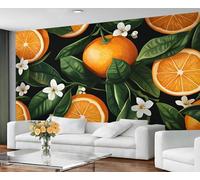 Orange Wallpaper for Living Room - Peel and Stick Wallpaper, Summer Fruits Bedroom Wall Paper, Large Wall Mural & Fruit Botanicals Home Decor, Self Adhesive