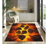 Orange Washable Area Rug 60 x 90 cm, Sci Fi Art Rock Lava Non-Slip Bedroom Rug - Low pile Printed Carpet for Living room Dining Room Office Game Room Carpet