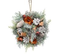 (Orange & White) 34cm Christmas Pinecone Wreath w/ Jute Hanger Decoration