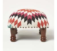 (Orange & White, 40 x 40 x 25 cm) Handwoven Kilim Footstool