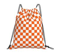 Orange White Checkered Chessboard Flag Gym Bag Durable Sport Sack Lightweight Drawstring Bag For Shopping Beach Storage 36X42Cm